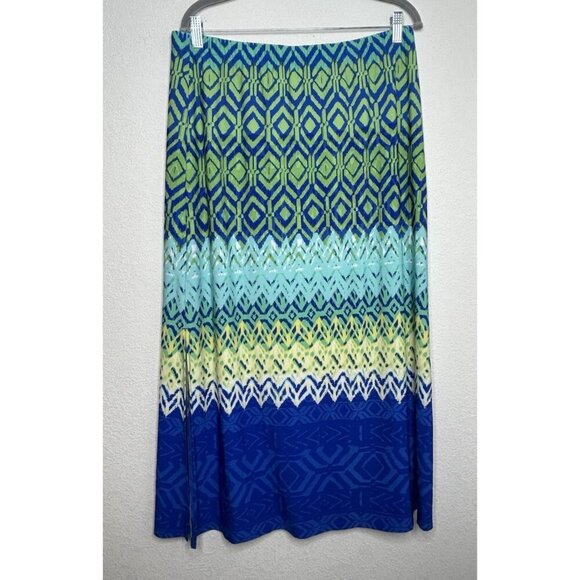 Chicos 2 Petite Maxi Skirt US L/12P Diamond Stretch Geometric Pull On Side Slits - Picture 1 of 10